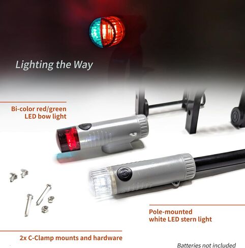Pactrade Marine Boat Navigation Lights - Battery Powered Portable LED Red Green Bow Light (Clamp On Mount) | Battery Operated Boat Lights, Kayak Lights for Night Kayaking in Saudi Arabia