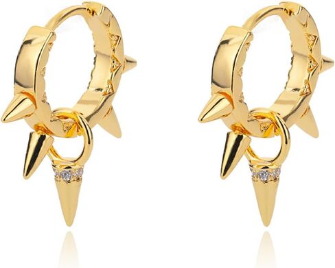 14K Gold Plated Punk Rivet Hoop Earrings for Women,Dainty Silver Small Gothic Spike Huggie Earrings,Personality Party Band Bar Jewelry Gifts in Saudi Arabia