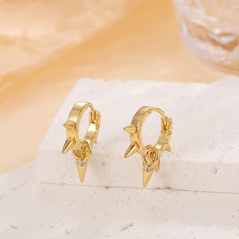 14K Gold Plated Punk Rivet Hoop Earrings for Women,Dainty Silver Small Gothic Spike Huggie Earrings,Personality Party Band Bar Jewelry Gifts in Saudi Arabia
