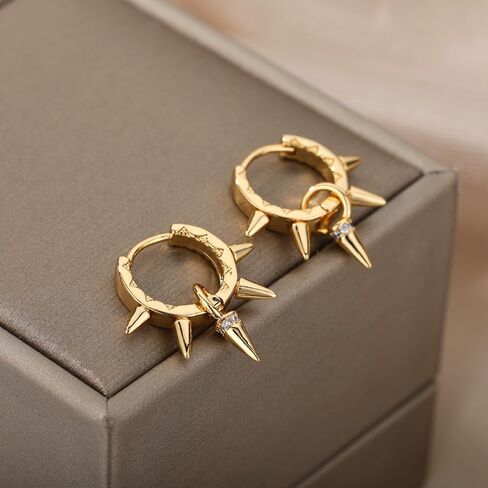 14K Gold Plated Punk Rivet Hoop Earrings for Women,Dainty Silver Small Gothic Spike Huggie Earrings,Personality Party Band Bar Jewelry Gifts in Saudi Arabia