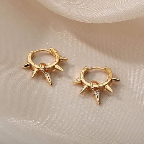 14K Gold Plated Punk Rivet Hoop Earrings for Women,Dainty Silver Small Gothic Spike Huggie Earrings,Personality Party Band Bar Jewelry Gifts in Saudi Arabia
