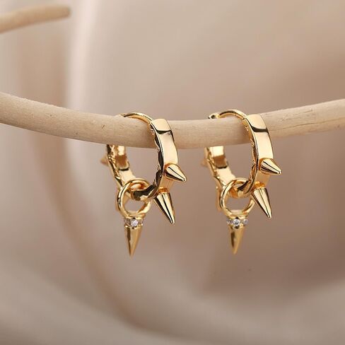 14K Gold Plated Punk Rivet Hoop Earrings for Women,Dainty Silver Small Gothic Spike Huggie Earrings,Personality Party Band Bar Jewelry Gifts in Saudi Arabia