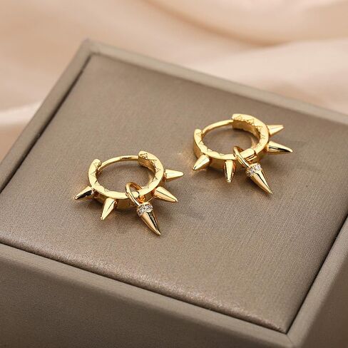 14K Gold Plated Punk Rivet Hoop Earrings for Women,Dainty Silver Small Gothic Spike Huggie Earrings,Personality Party Band Bar Jewelry Gifts in Saudi Arabia