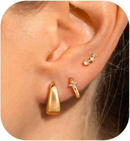 Hoops Earrings for Women Trendy,Dainty Gold Earring Stacks 14K Gold Plated Huggie Stud Earrings for Women Small Cartilage Hoop Earring Set Hypoallergenic Summer Huggie Jewelry in Saudi Arabia