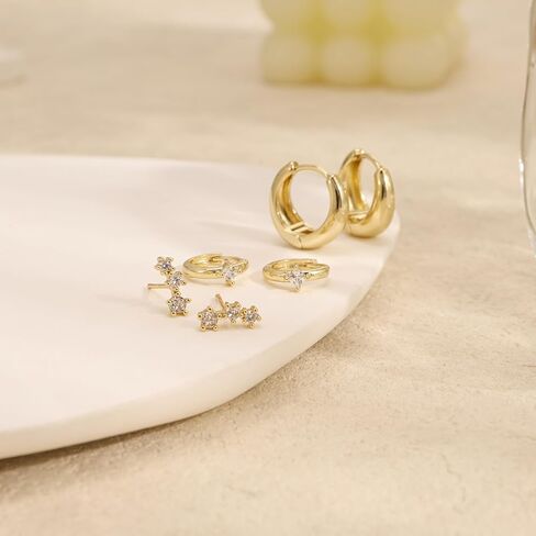 Hoops Earrings for Women Trendy,Dainty Gold Earring Stacks 14K Gold Plated Huggie Stud Earrings for Women Small Cartilage Hoop Earring Set Hypoallergenic Summer Huggie Jewelry in Saudi Arabia