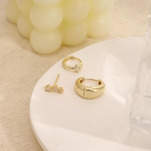 Hoops Earrings for Women Trendy,Dainty Gold Earring Stacks 14K Gold Plated Huggie Stud Earrings for Women Small Cartilage Hoop Earring Set Hypoallergenic Summer Huggie Jewelry in Saudi Arabia