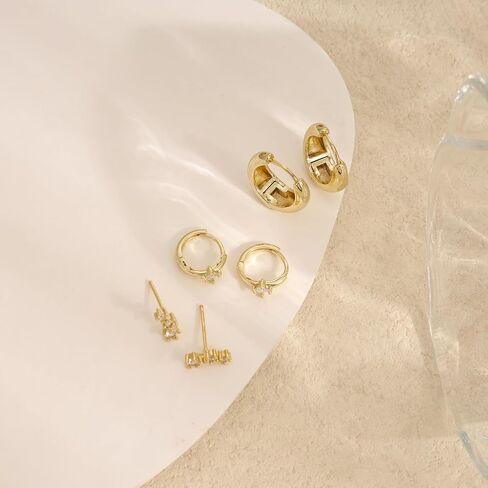 Hoops Earrings for Women Trendy,Dainty Gold Earring Stacks 14K Gold Plated Huggie Stud Earrings for Women Small Cartilage Hoop Earring Set Hypoallergenic Summer Huggie Jewelry in Saudi Arabia
