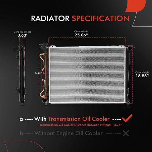 A-Premium Engine Coolant Radiator with Transmission Oil Cooler Compatible with Hyundai Sonata 2006-2010, Azera 2006-2011 & Kia Magentis 2007-2010, Optima 2006-2008, Replace# 253100A080, 253103K280 in Saudi Arabia