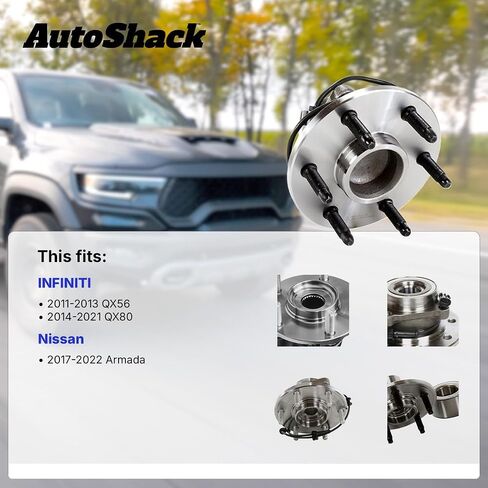 AutoShack Front Wheel Hub Bearing Replacement for 2011 2012 2013 INFINITI QX56 2014-2017 2018 2019 2020 2021 QX80 2017-2022 Nissan Armada 5.6L V8 4WD AWD RWD 6-Lug HB615129 in Saudi Arabia