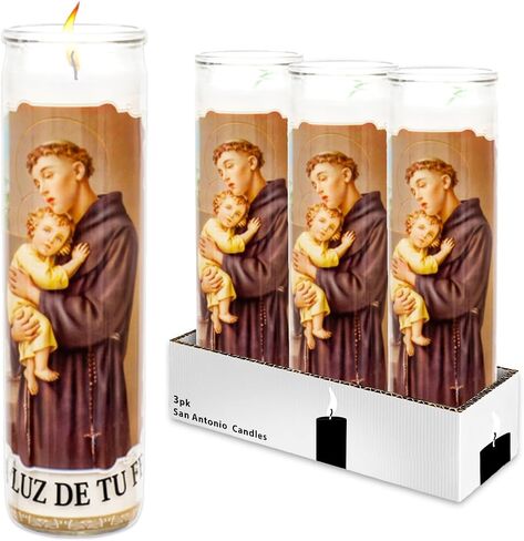 San Antonio 3 Pack من 8 بوصات شموع دينية بيضاء - حزمة مع 3 شموع Saint Anthony للمناسبات الاحتجاجية والصلوات ومراسم البركة والمزيد | شموع سان أنطونيو in Saudi Arabia