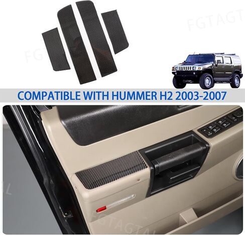 Soft Carbon Fiber Interior Door Armrest Panel Trim Cover Compatible with Hummer H2 2003-2007, Car Door Armrest Panel Decoration Sticker, 4PCS (Black) in Saudi Arabia
