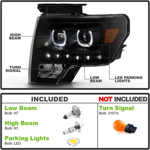 Acanii-من أجل Black Smoke 2009-2014 Ford F150 SMD LED Halo Projector المصابيح الأمامية 09-14 Set Pair Set + Side Side in Saudi Arabia