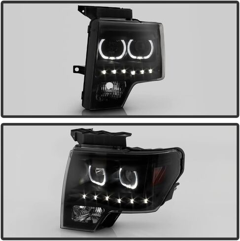 Acanii-من أجل Black Smoke 2009-2014 Ford F150 SMD LED Halo Projector المصابيح الأمامية 09-14 Set Pair Set + Side Side in Saudi Arabia