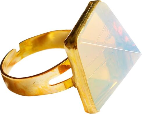 Feng Shui Women's Ring Natural Crystal Pyramid Ring 17mm (Opal, Silver) in Saudi Arabia