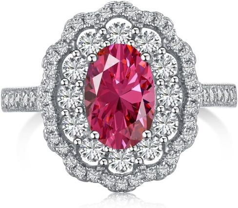 Oval Moissanite and Red Stone Ring in S925 Sterling Silver, Dazzling Ruby Jewelry as July Birthstone for Women in Kuwait