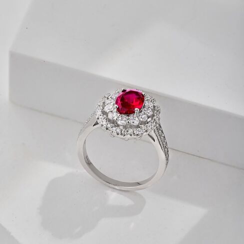 Oval Moissanite and Red Stone Ring in S925 Sterling Silver, Dazzling Ruby Jewelry as July Birthstone for Women in Kuwait