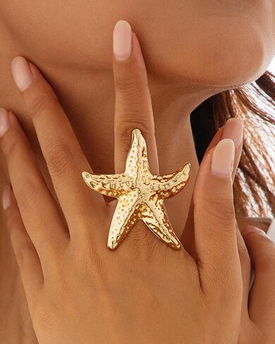 Gold Shell Starfish Ring for Women Large Starfish Conch Shell Ring Chunky Statement Seastar Seashell R-ing Summer Beach Ocean Jewelry Accessories Trendy Stuff in Saudi Arabia