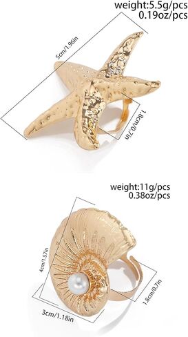 Gold Shell Starfish Ring for Women Large Starfish Conch Shell Ring Chunky Statement Seastar Seashell R-ing Summer Beach Ocean Jewelry Accessories Trendy Stuff in Saudi Arabia