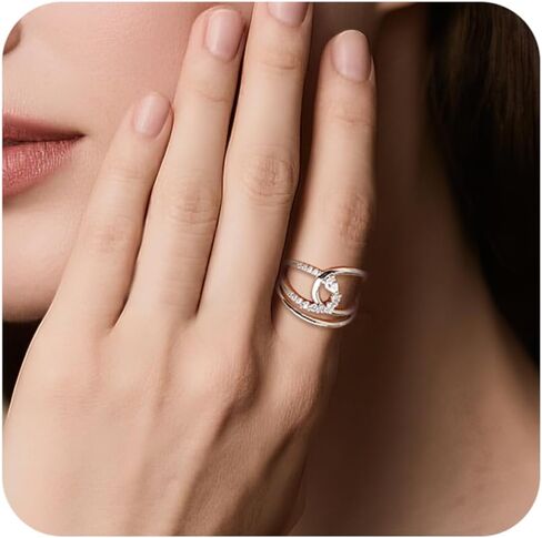 Jean Beau Gold Silver Chunky Statement Open Ring for Women, Trendy Adjustable Twist Cubic Zirconia Ring Wedding Prom Jewelry Gift in Saudi Arabia