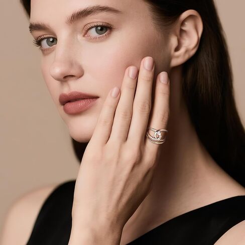 Jean Beau Gold Silver Chunky Statement Open Ring for Women, Trendy Adjustable Twist Cubic Zirconia Ring Wedding Prom Jewelry Gift in Saudi Arabia