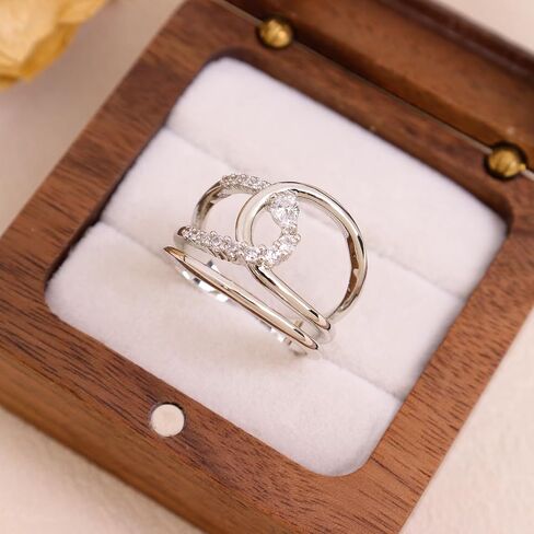 Jean Beau Gold Silver Chunky Statement Open Ring for Women, Trendy Adjustable Twist Cubic Zirconia Ring Wedding Prom Jewelry Gift in Saudi Arabia