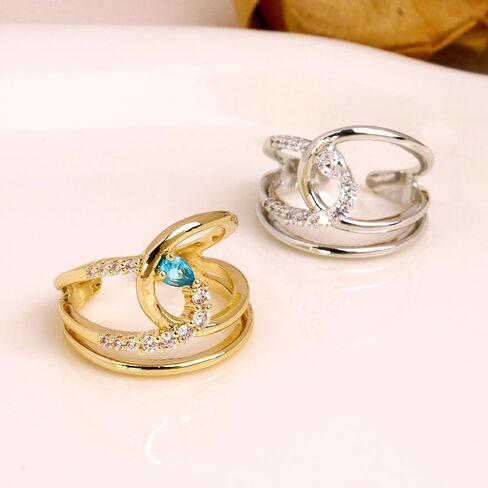Jean Beau Gold Silver Chunky Statement Open Ring for Women, Trendy Adjustable Twist Cubic Zirconia Ring Wedding Prom Jewelry Gift in Saudi Arabia