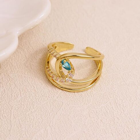 Jean Beau Gold Silver Chunky Statement Open Ring for Women, Trendy Adjustable Twist Cubic Zirconia Ring Wedding Prom Jewelry Gift in Saudi Arabia