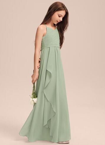 A-Line Chiffon Junior Bridesmaid Dress with Cascading Ruffles in Saudi Arabia