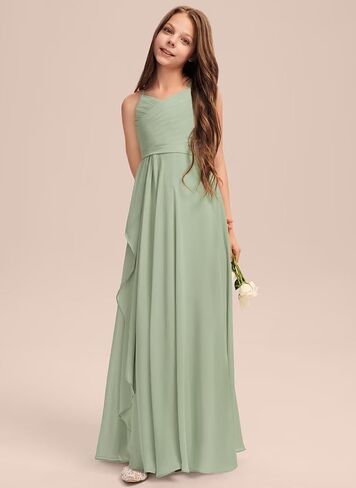 A-Line Chiffon Junior Bridesmaid Dress with Cascading Ruffles in Saudi Arabia