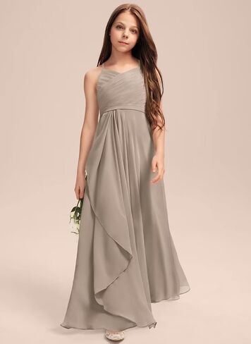 A-Line Chiffon Junior Bridesmaid Dress with Cascading Ruffles in Saudi Arabia