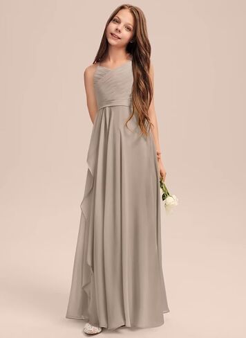 A-Line Chiffon Junior Bridesmaid Dress with Cascading Ruffles in Saudi Arabia