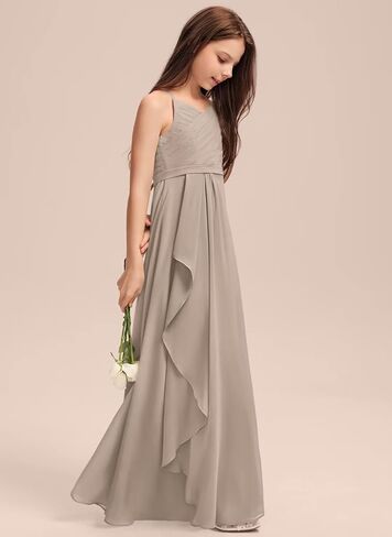 A-Line Chiffon Junior Bridesmaid Dress with Cascading Ruffles in Saudi Arabia