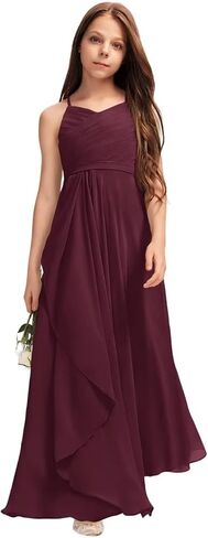 A-Line Chiffon Junior Bridesmaid Dress with Cascading Ruffles in Saudi Arabia