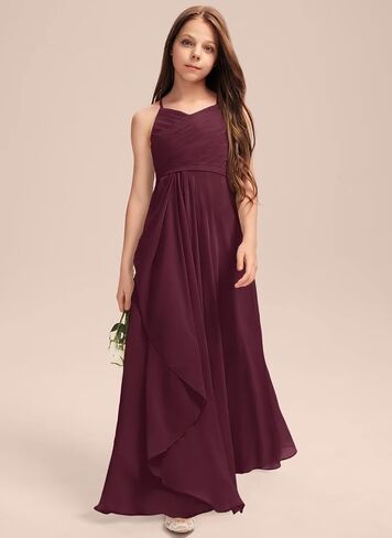 A-Line Chiffon Junior Bridesmaid Dress with Cascading Ruffles in Saudi Arabia