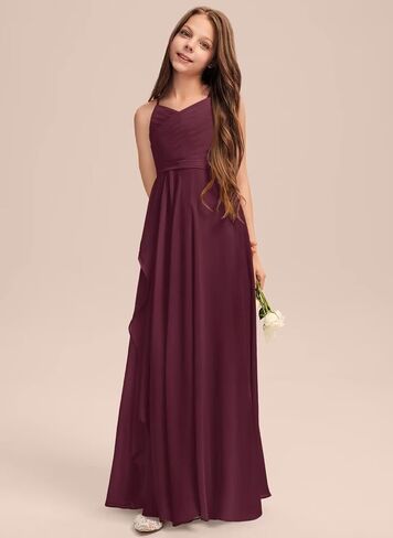 A-Line Chiffon Junior Bridesmaid Dress with Cascading Ruffles in Saudi Arabia