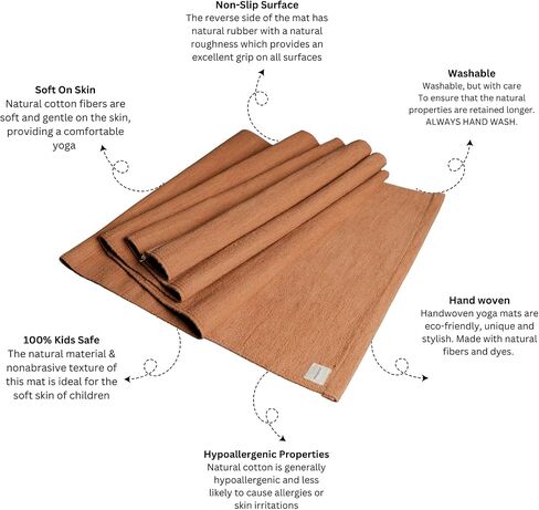 Natural Yoga Mat With Cotton Yoga Mat Bag. Environment Friendly, Non Slip, Non Toxic, Handwoven Cotton with Plant Dyes. Ideal For All Yoga Types, Exercise, Fitness and is Easy To Carry in Saudi Arabia