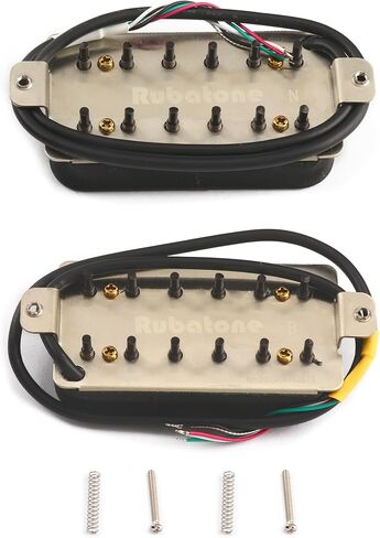 Rubatone Humbucker Pickup Set Alnico 5 Magnet 4 Conductor Wires Passive Ceramic Magnets Electric Guitar Pickup Neck and Bridge Pickup High Output Black with Chrome Rails Guitar Parts Accessories. in Saudi Arabia