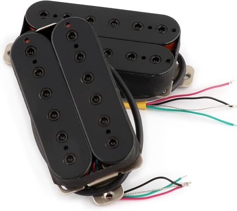 Rubatone Humbucker Pickup Set Alnico 5 Magnet 4 Conductor Wires Passive Ceramic Magnets Electric Guitar Pickup Neck and Bridge Pickup High Output Black with Chrome Rails Guitar Parts Accessories. in Saudi Arabia