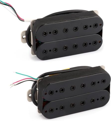 Rubatone Humbucker Pickup Set Alnico 5 Magnet 4 Conductor Wires Passive Ceramic Magnets Electric Guitar Pickup Neck and Bridge Pickup High Output Black with Chrome Rails Guitar Parts Accessories. in Saudi Arabia