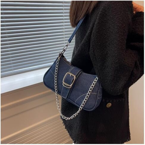Denim Hobo Bag For Women Vintage Y2K Shoulder Crossbody Bags Underarm Purse, Retro Trendy Chain Satchel Clutch With Buckle in Saudi Arabia