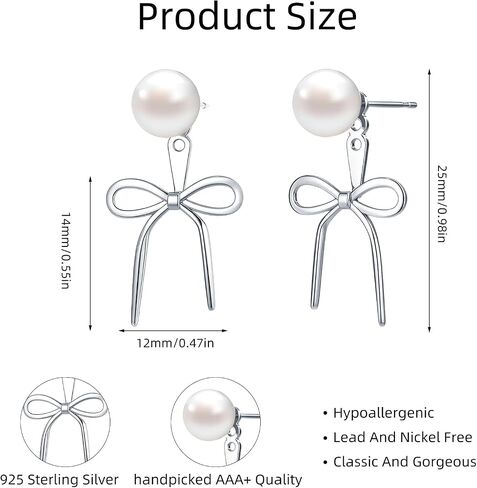 Gold Silver Pearl Earrings for Women - Hoop Earrings for Women Trendy 14K Gold Plated/Silver Twist Rope Bow Stud Bow Pearl Huggie Earring Hoops Pearls Dangle Cubic Zirconia Earring Jewelry Gift Womens in Saudi Arabia