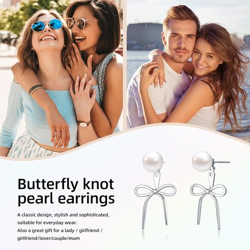 Gold Silver Pearl Earrings for Women - Hoop Earrings for Women Trendy 14K Gold Plated/Silver Twist Rope Bow Stud Bow Pearl Huggie Earring Hoops Pearls Dangle Cubic Zirconia Earring Jewelry Gift Womens in Saudi Arabia