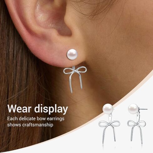 Gold Silver Pearl Earrings for Women - Hoop Earrings for Women Trendy 14K Gold Plated/Silver Twist Rope Bow Stud Bow Pearl Huggie Earring Hoops Pearls Dangle Cubic Zirconia Earring Jewelry Gift Womens in Saudi Arabia