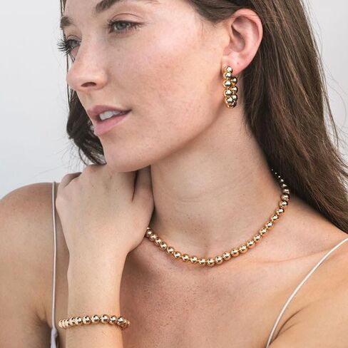 أقراط Golden Bead Hoop-الأطواق المغطاة بالذهب 18K ، مجوهرات البيان للنساء in Saudi Arabia