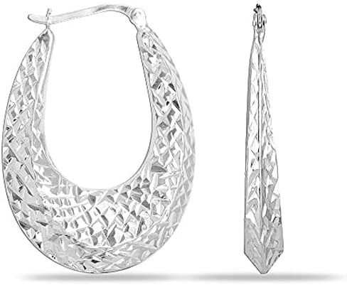 Charmsy 925 Sterling Silver Hoop أقراط للنساء | كلاسيكي الماس الروبيان الروبيان حلق الحلق | جولة على شكل نفخة بيضاوية النقر فوق الأطواق أقراط in Kuwait