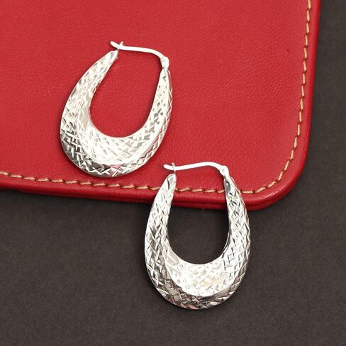 Charmsy 925 Sterling Silver Hoop أقراط للنساء | كلاسيكي الماس الروبيان الروبيان حلق الحلق | جولة على شكل نفخة بيضاوية النقر فوق الأطواق أقراط in Kuwait
