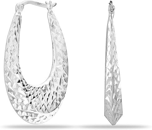 Charmsy 925 Sterling Silver Hoop أقراط للنساء | كلاسيكي الماس الروبيان الروبيان حلق الحلق | جولة على شكل نفخة بيضاوية النقر فوق الأطواق أقراط in Kuwait