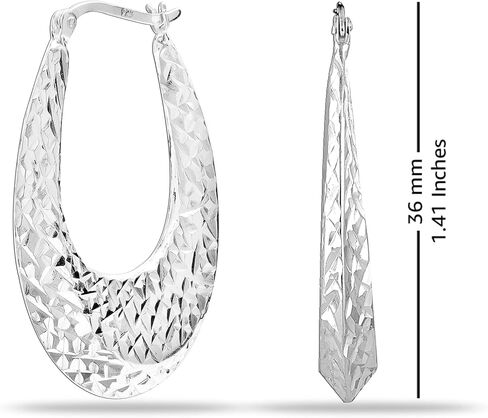 Charmsy 925 Sterling Silver Hoop أقراط للنساء | كلاسيكي الماس الروبيان الروبيان حلق الحلق | جولة على شكل نفخة بيضاوية النقر فوق الأطواق أقراط in Kuwait