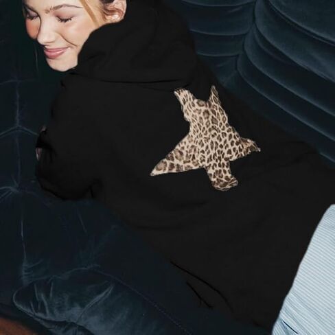 Women Oversized Leopard Star Graphic Hoodies Y2K Aesthetic Long Sleeve Pullover Sweatshirt Unisex Pullover Tops in Kuwait