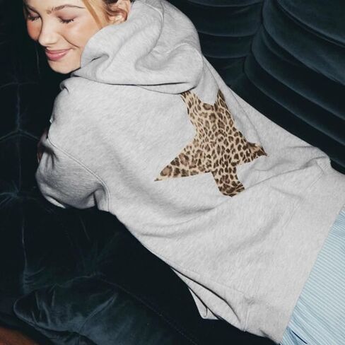 Women Oversized Leopard Star Graphic Hoodies Y2K Aesthetic Long Sleeve Pullover Sweatshirt Unisex Pullover Tops in Kuwait